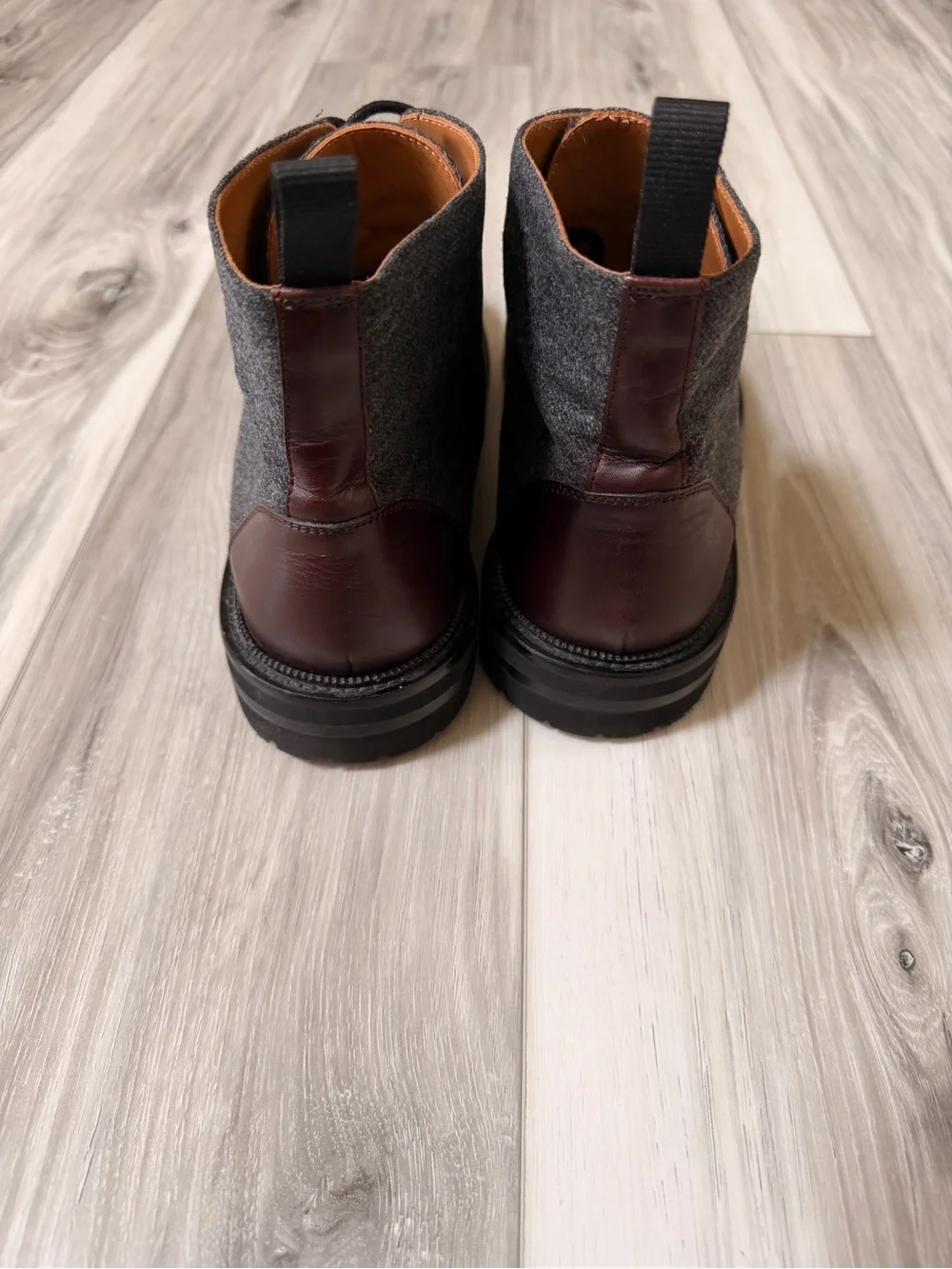 TAFT The Jack Gray Wool Oxblood Leather Cap Toe Boots Men EU 41 US 8